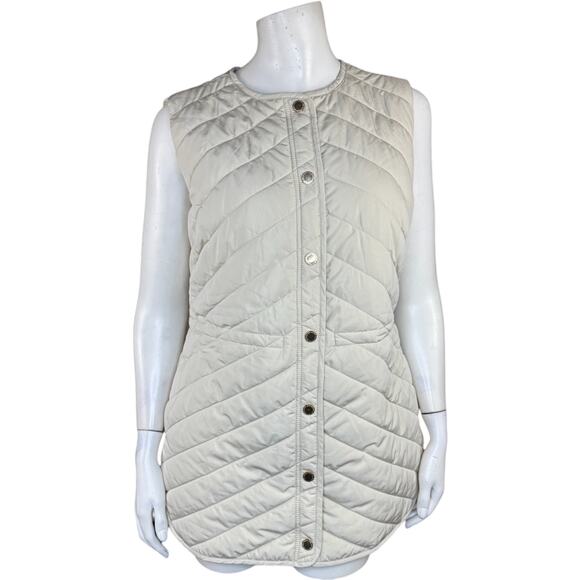 Isaac Mizrahi Live! Clubhouse Quilted Snap Front Vest Drawstring Light Sand XXS - Picture 1 of 14